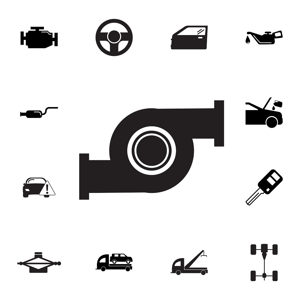 image of a turbocharger icon and Set of car repair icons